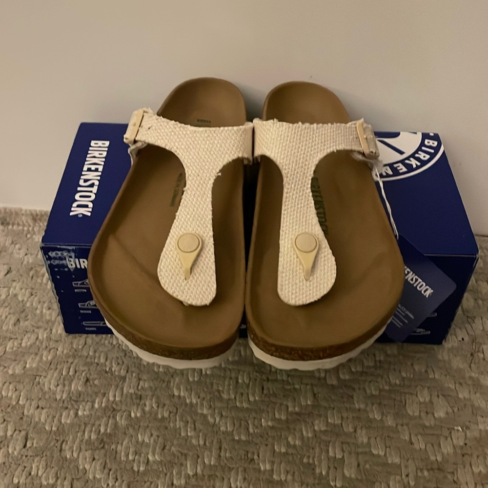 Birkenstock Textured Cream Sandals - Picture 2 of 5